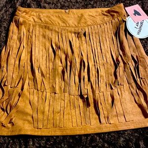Amy’s Closet girls suede feel brown fringe skirt Sz 16 XL NEW NWT